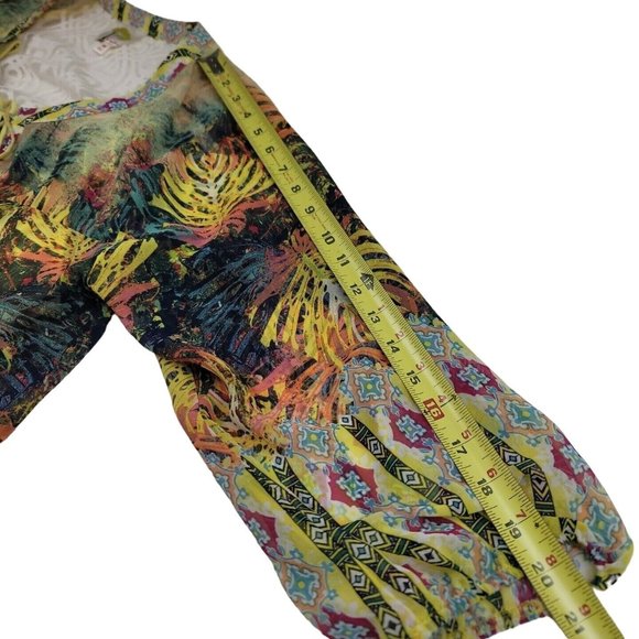 Anthropologie Women M Blouse Fig and Flower Sheer Lace Back Top with Yellow Cami - Picture 4 of 8